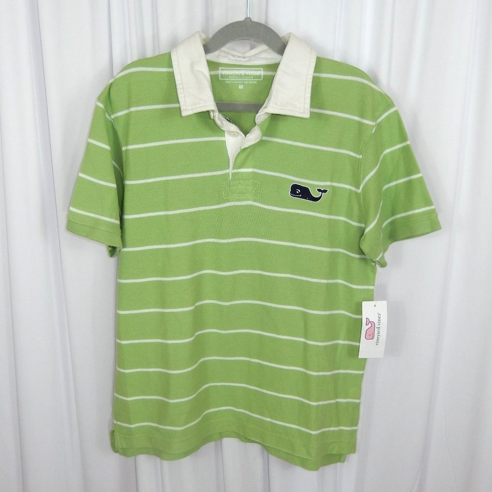 Vineyard Vines / Green & White Stripe Polo / Boys'  Youth Size M (12/14)